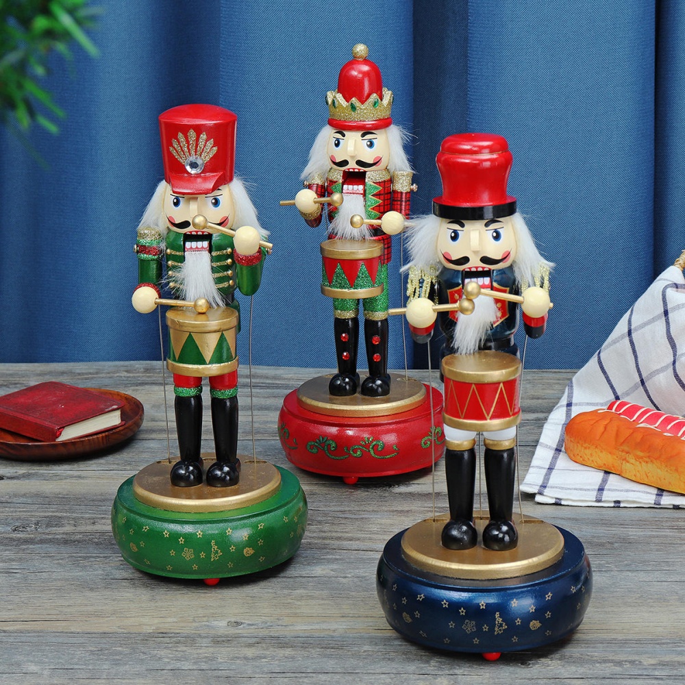 32CM Wooden Guard Nutcracker Soldier Toy Music Box  Decorations Xmas Gift - Green - Image 2