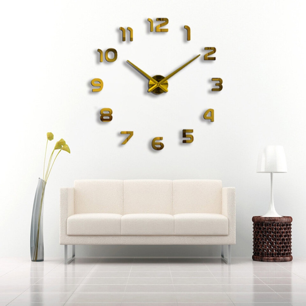 3D Frameless Wall Clock Modern Mute Large Mirror Surface DIY Room Home Office Decorations - Gold - Image 2