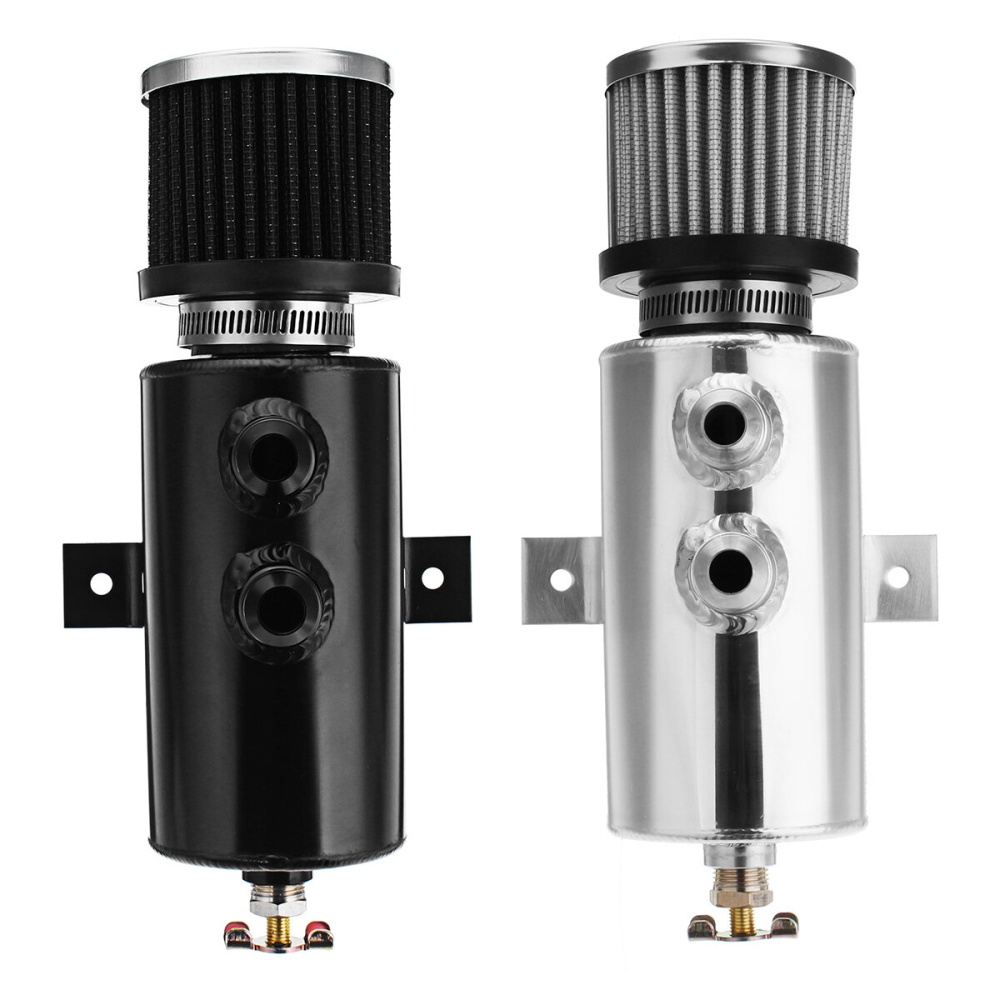 Black/Silvery 10 AN Oil Catch Can With Breather Filter Brushed Baffled Aluminum Pump - Silver