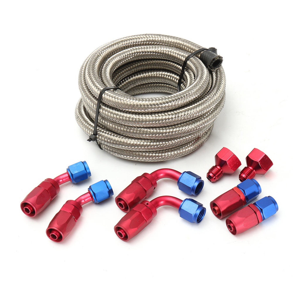 Aluminum Cell AN10-AN6 Fitting Braided Steel Feed/Fuel Gas Tank Return Hose Line Kit - Image 2