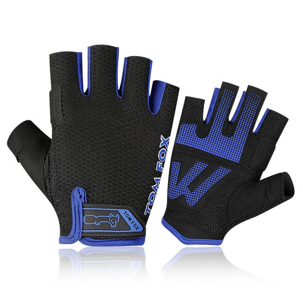 Men Women Half Finger Gloves Fitness Cycling Motorcycle Bike Training Gym Exercise Sports - M Blue - Image 2