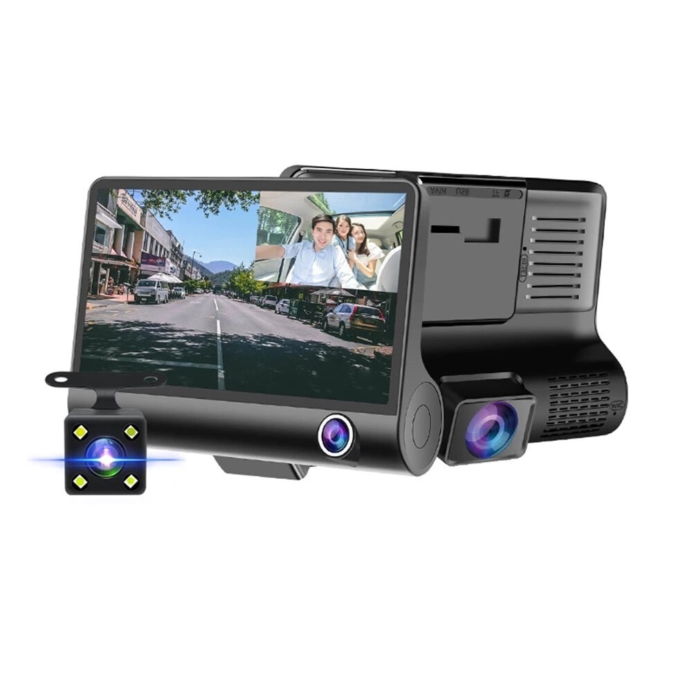 E-ACE 4.0 Inch 3 Cameras Lens Car DVR 1080P HD Dash Camera Support Rearview Camera Video Recorder 170 Degree Wide Angle Night Vision Dash Cam - Image 2