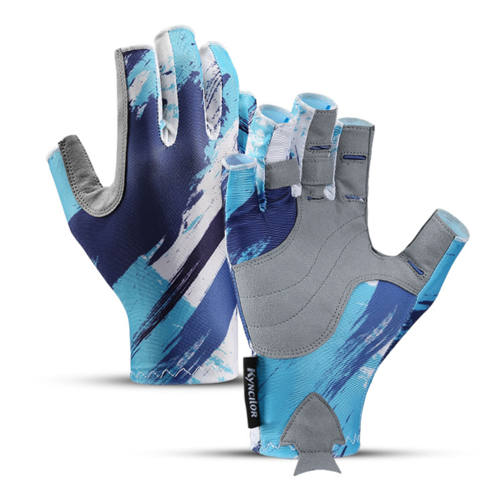 Kyncilor Riding Half Finger Gloves Fingerless Outdoor Sports UV Protection Breathable Fishing For Boating Cycling Sailing Kayaking - Blue M
