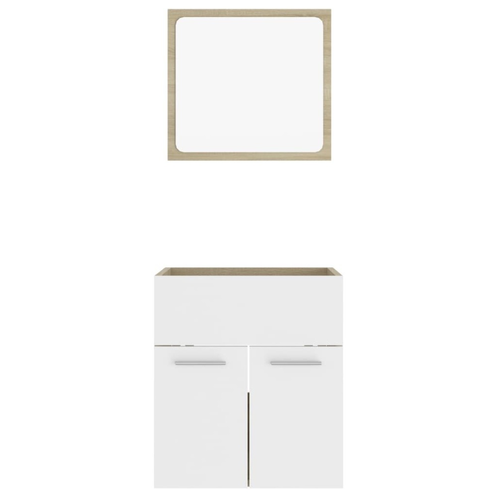 2 Piece Bathroom Furniture Set White and Sonoma Oak Chipboard - Image 2