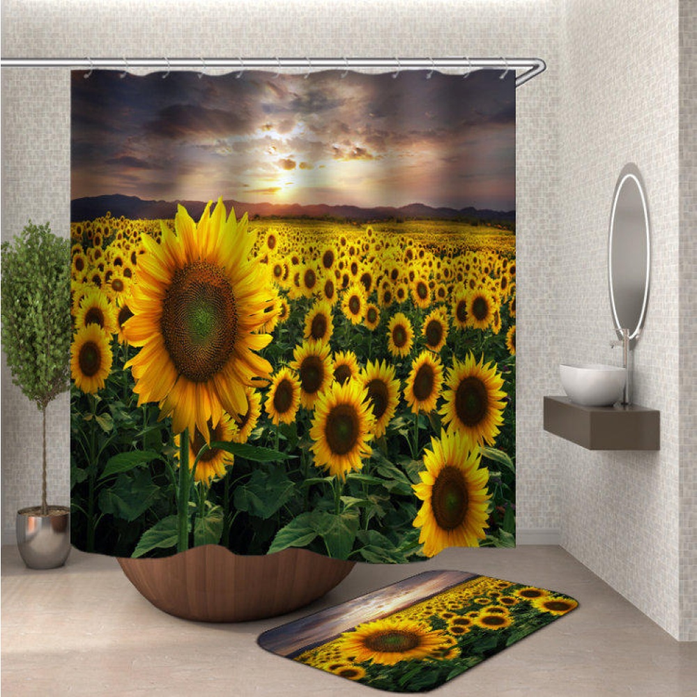 Sunflower Bathroom Shower Curtain Anti-skid Bath Carpet Toilet Seat Cover Bath Mat Bathroom Rugs - #3 - Image 2