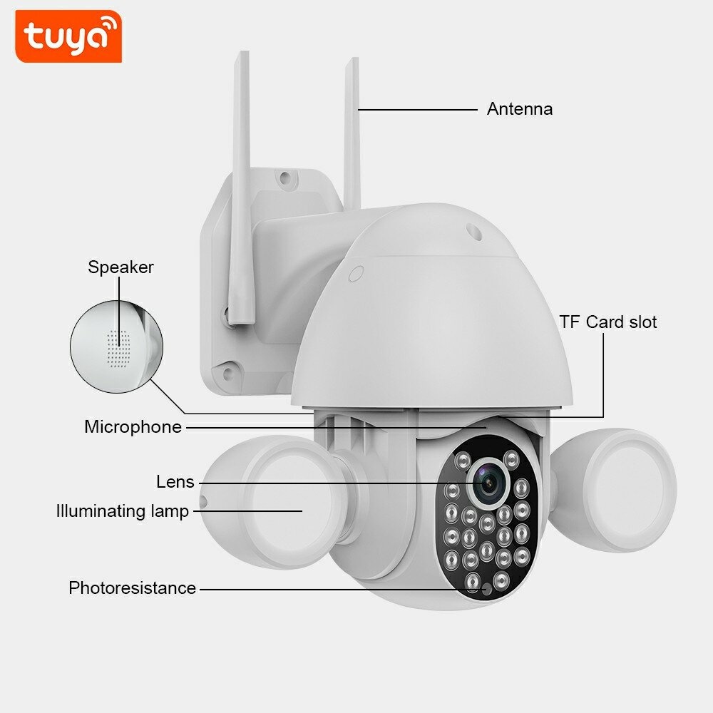 Bakeey 1080P Full HD 3MP Tuya Security Camera Wireless WiFi Infrared Night Vision Motion PTZ Outdoor Floodlight Camera Work With Tuya Smart Life APP - Image 2