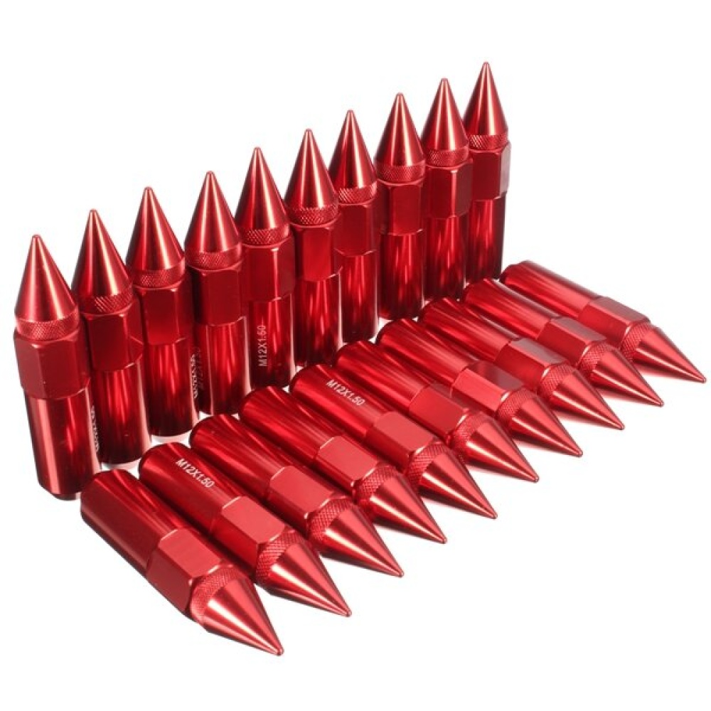 20pcs M12X1.5 Aluminum 60mm Car Wheels Rims Lug Nuts Spiked Extended Tuner - Red - Image 2