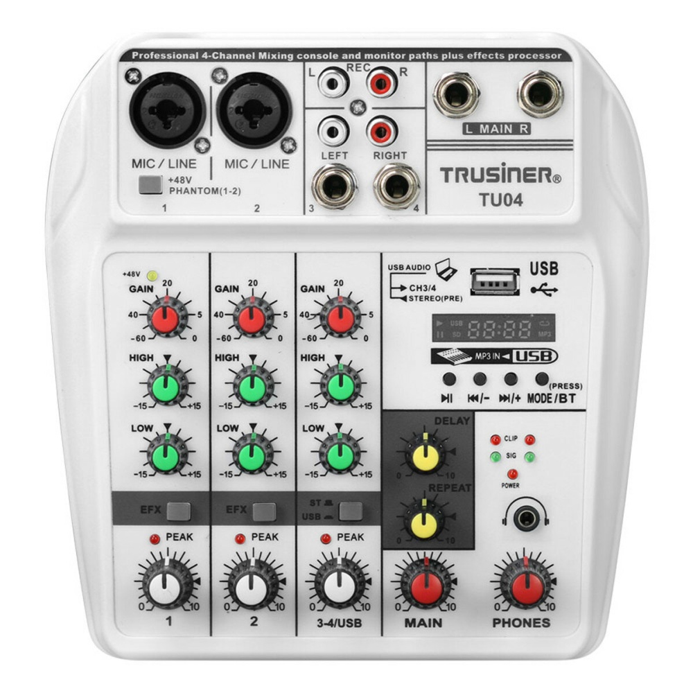 6W Portable bluetooth Sound Card 4 Channel Mixing Console Home Mini USB Mixer with UK US Plug - White US Plug - Image 2