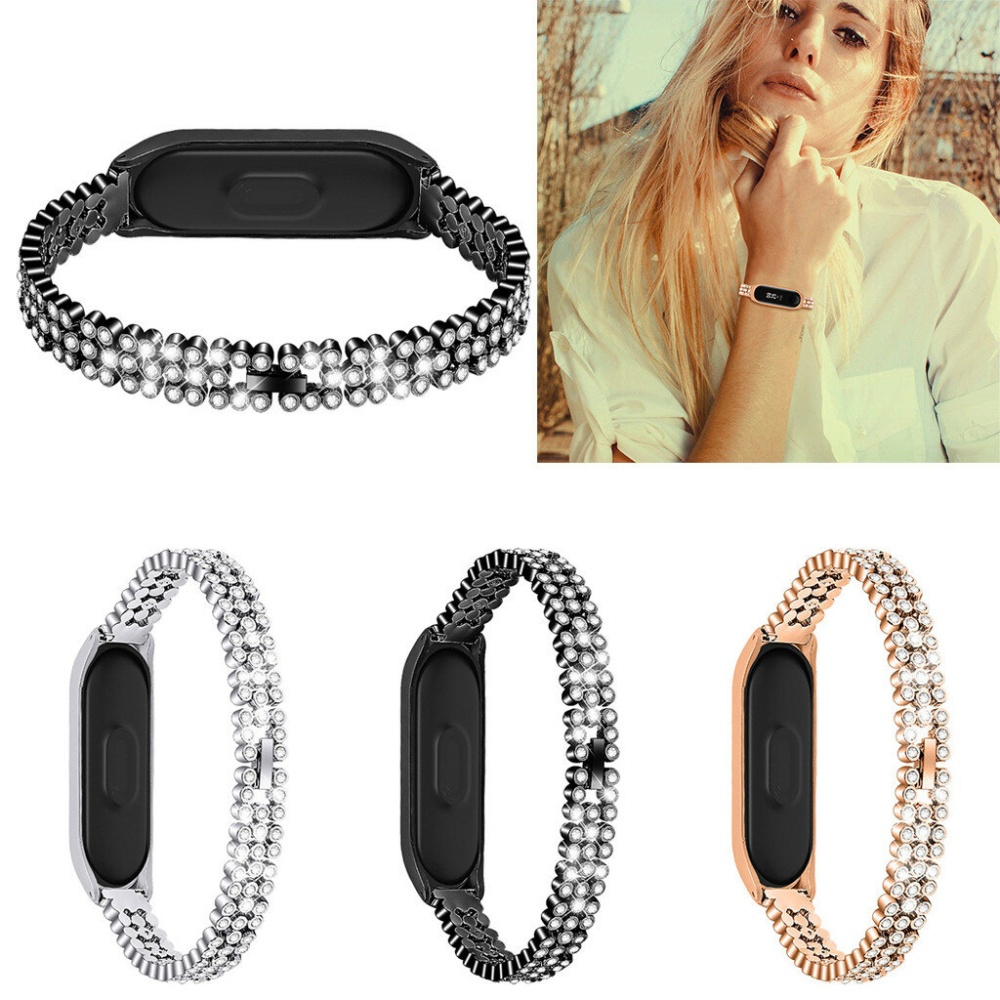 Montre Bakeey Crystal en acier inoxydable Bande pour Xiaomi mi Bande 5 Montre intelligente non originale - Noir