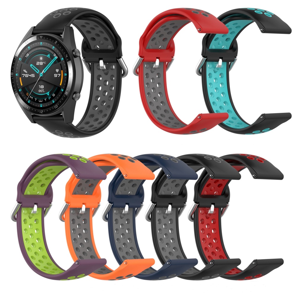 Bakeey 22mm Two-color Buckle Strap Stoma Silicone Replacement Strap For Huawei Watch GT2 46MM - NO.2
