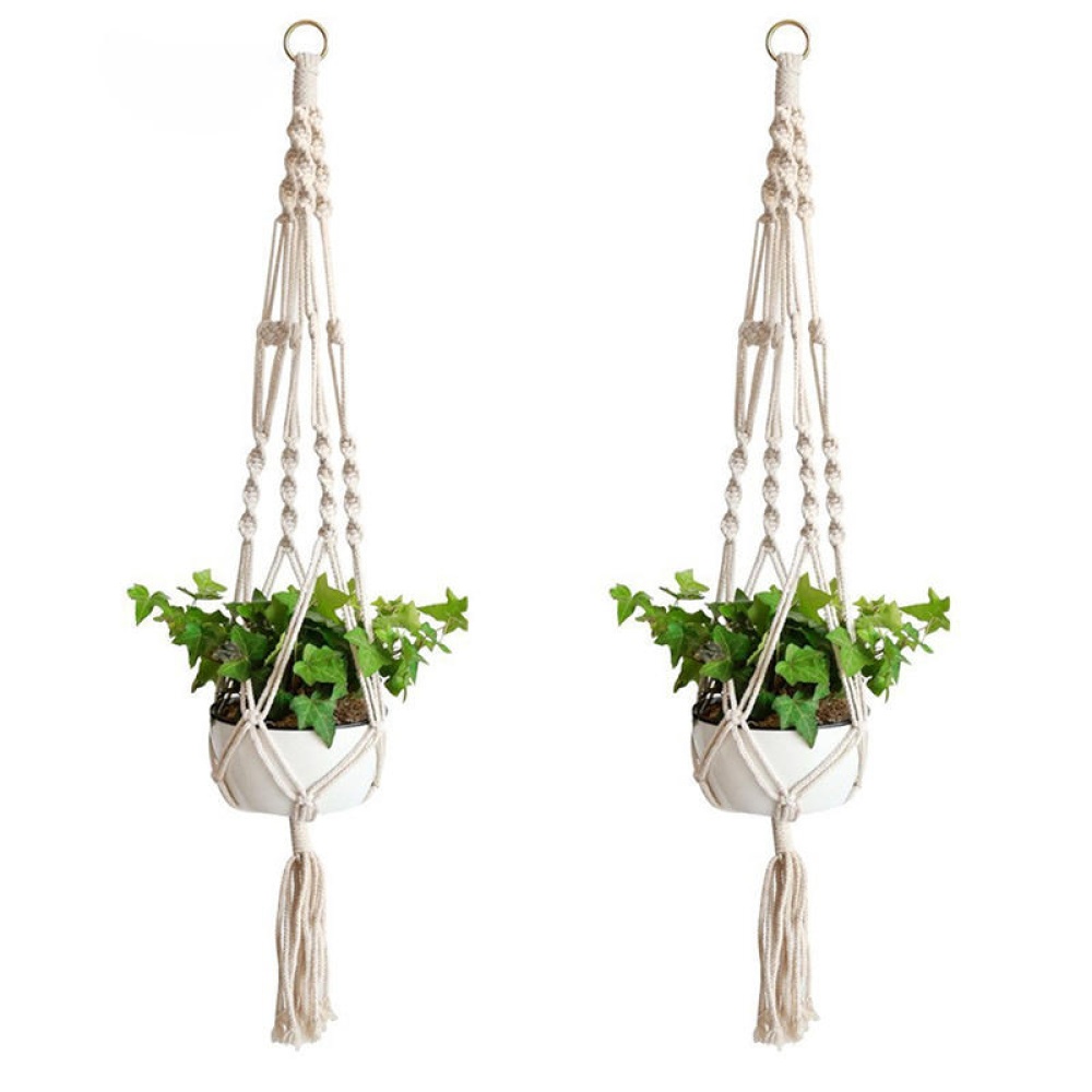 4 Legs Hand Knitting Cotton a Flower Pot Holder Hanging Basket Flower Plant Hanger Rope Hand Knitting Cotton and Hemp Rope Plant Hanger Flower Pot Ha - Image 2