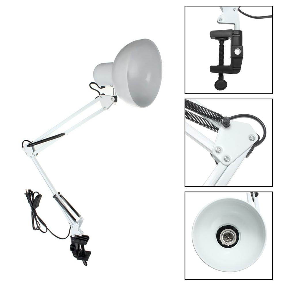 Flexible Swing Arm Clamp Mount Lamp Office Studio Home E27/E26 White Table Desk Light AC85-265V - EU Plug - Image 2