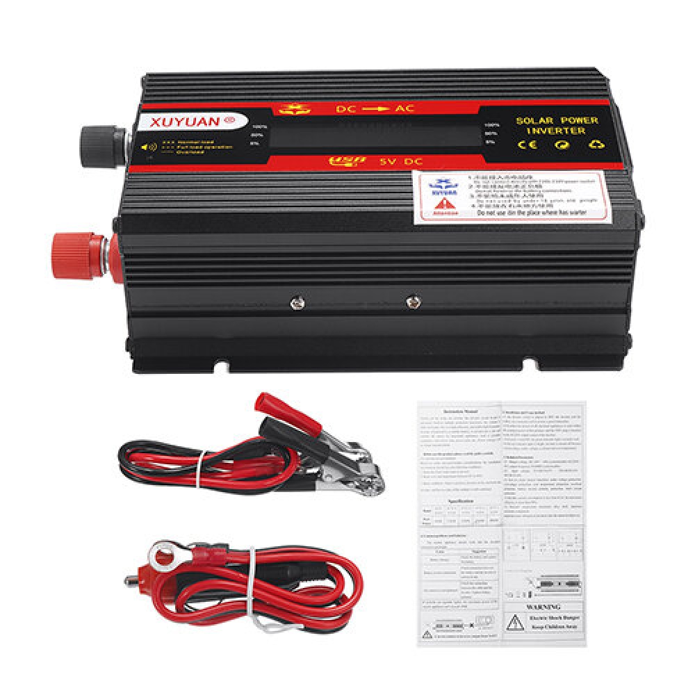 XUYUAN 1000W US/EU Plug 12V/24V To 220v 10-15V Car Inverter Car Converter Solar Power Inverter Modified Sine Wave with LCD Display - 220V 19cm - Image 2