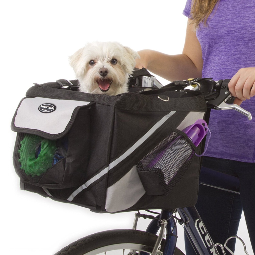 Pet Puppy Bicycle Basket Storage Puppy Ride Bike Canopy Dog Cat Carrier Safety Bike Basket - Coffee - Image 2