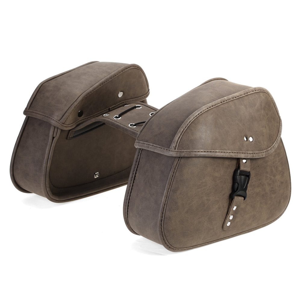 Pair Retro Travel Motorcycle PU Leather Saddlebags Pouch Carry Side Bags Universal - S - Image 2