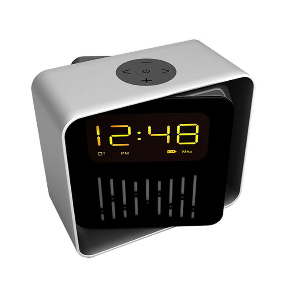 USB Charging LED BT/TF/FM bluetooth Speaker 360 Rotation Radio Alarm Clock - Silver - Image 2