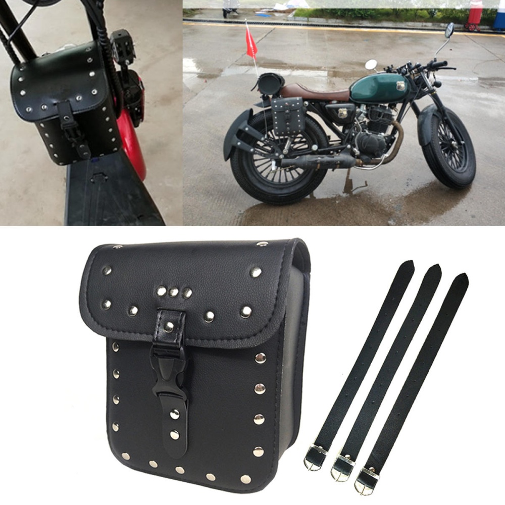 Motorcycle Bike Side Saddlebags Storage PU Leather Luggage Box Tool Bag Pouch Black - 1 - Image 2