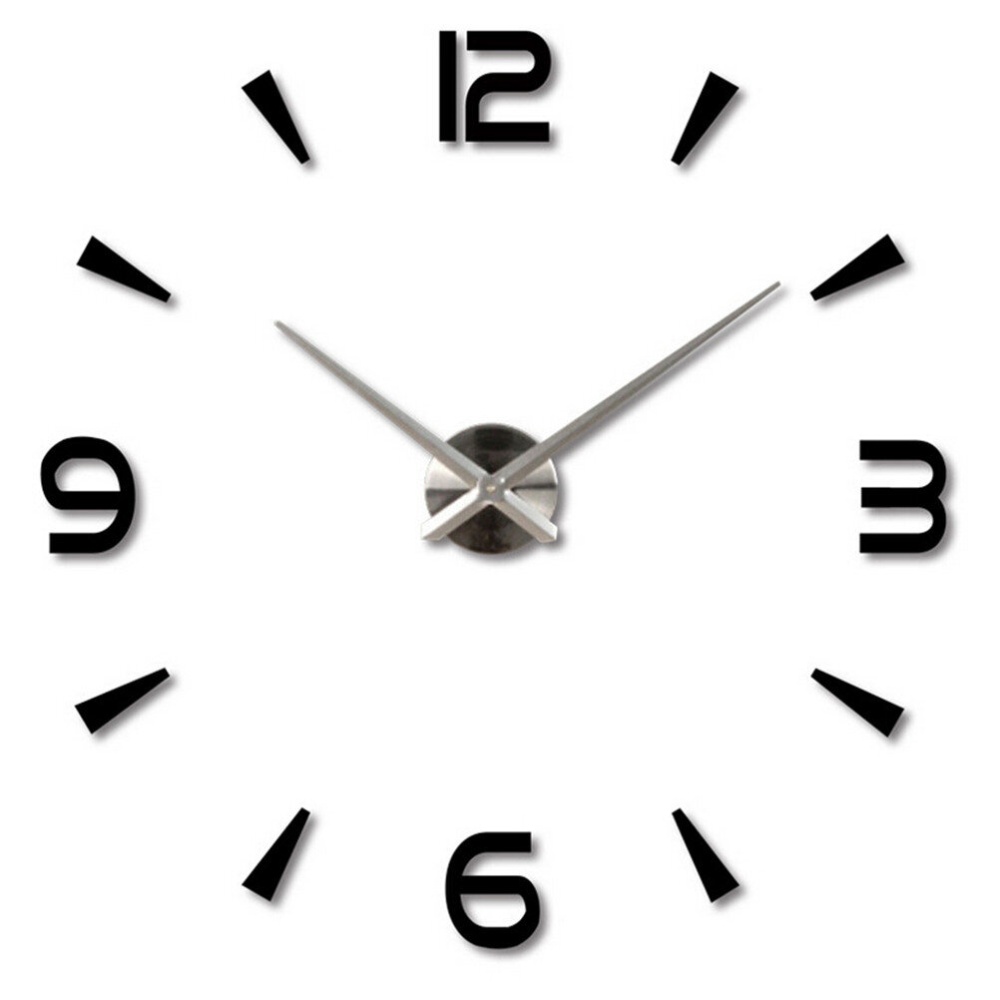 Frameless Large 3D DIY Wall Clock Mute Mirror Stickers Home Office School Decoration - Silver