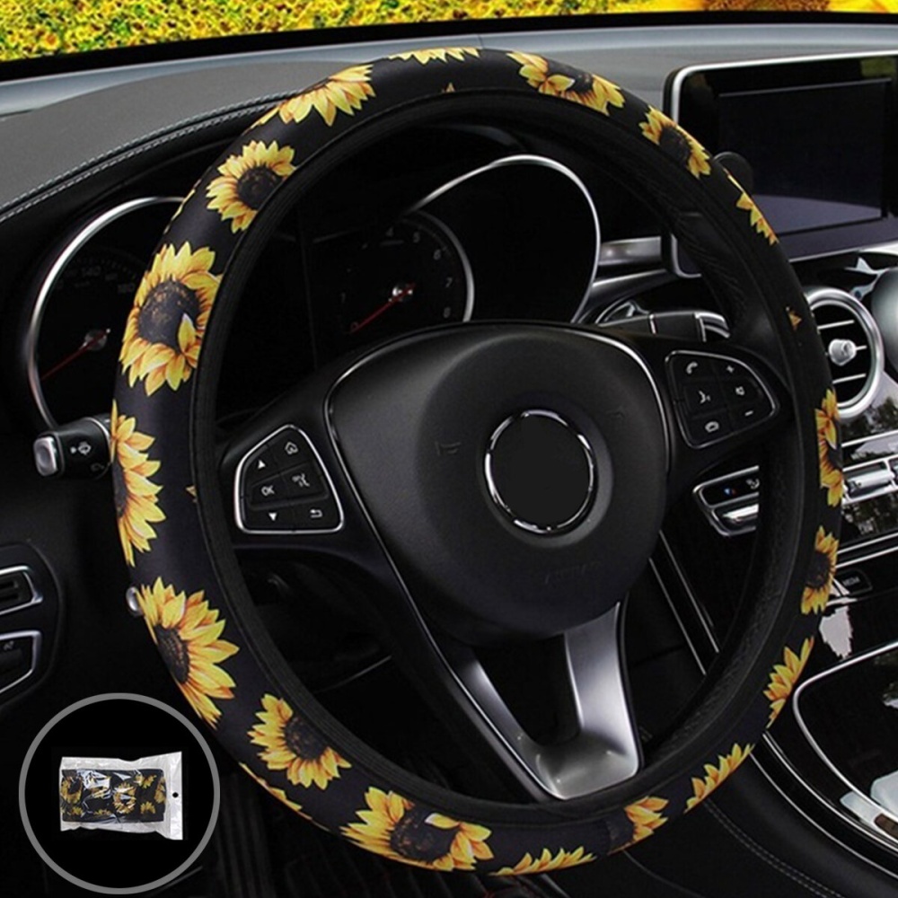 38cm Car Steering Wheel Covers Protector Glove Plush Sunflower + Shoulder Sleeves - Image 2