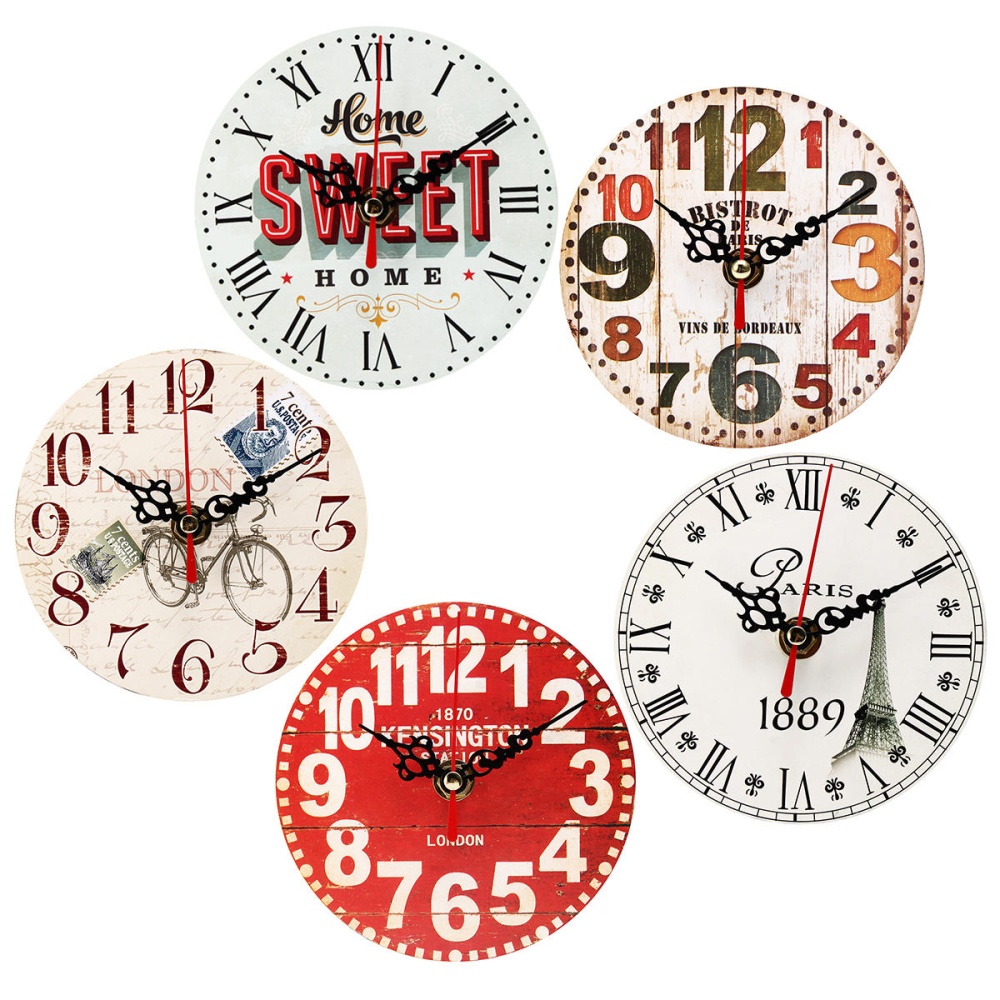 12cm Vintage Rustic Round Wooden Wall Clock Chic Antique Home Office Decor Gifts - #6 - Image 2