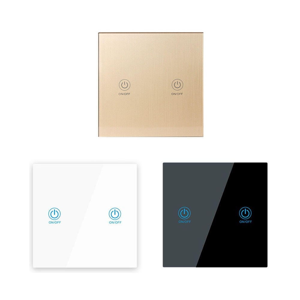 KTNNKG 2 Channel 433MHz 86 Wall Touch Remote Control Switch Wireless RF Transmitter Tempered Glass Panel - Black