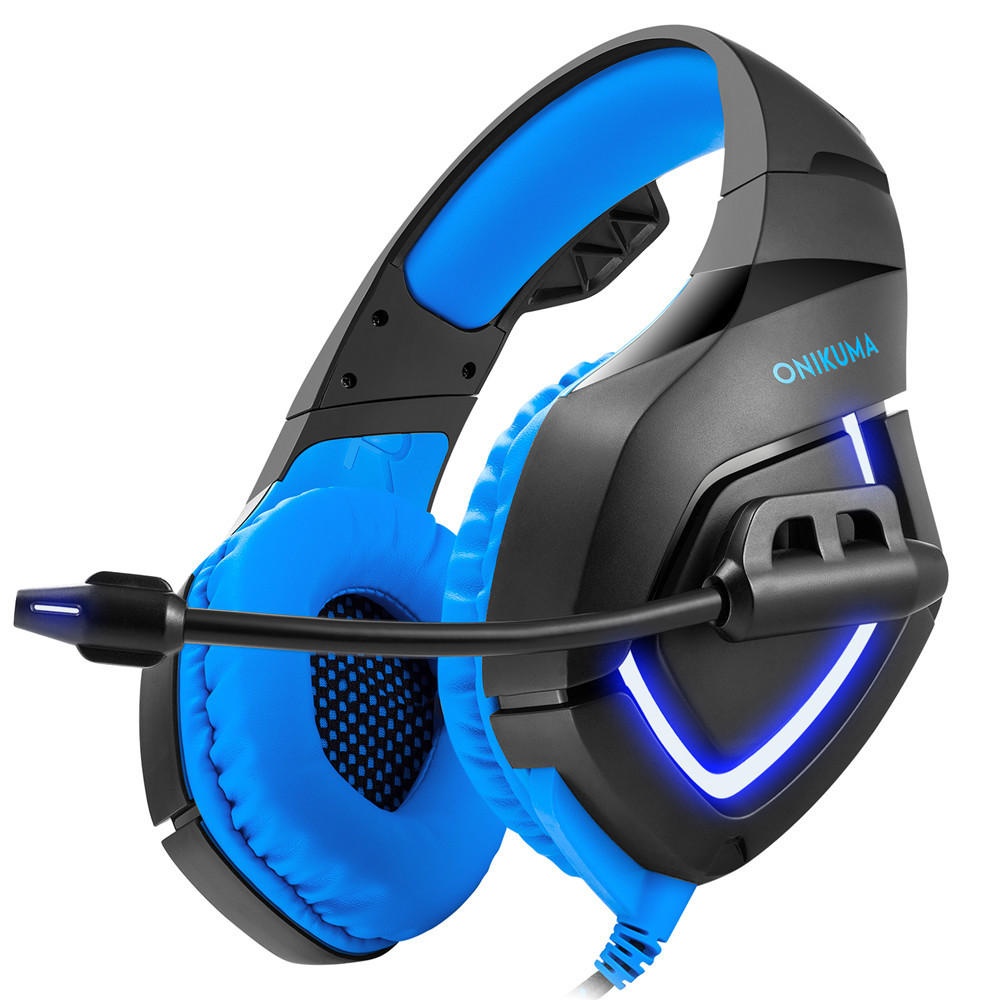 ONIKUMA K1-B Gaming Headphone Flexible Light Bass Stereo Over Ear Headset Headphone with Mic - Black + Blue