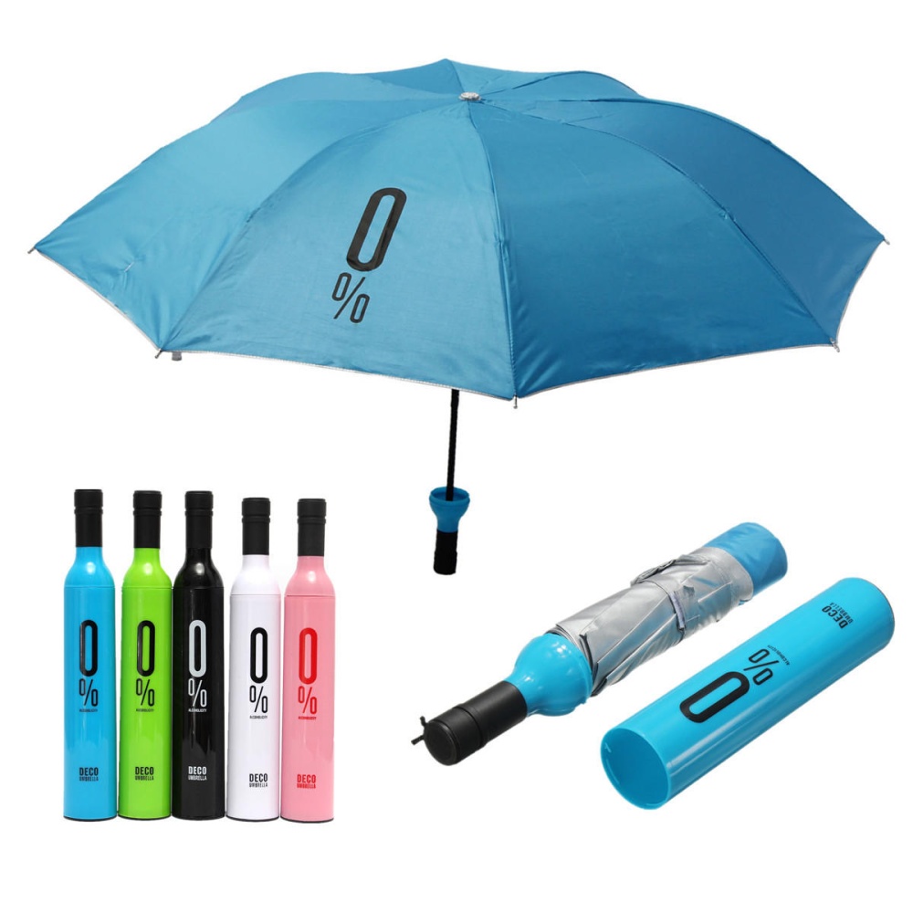 Compact Automatic Umbrella Fashion Wine Bottle Folding Anti UV Parasol Sun Rain Gear - Blue