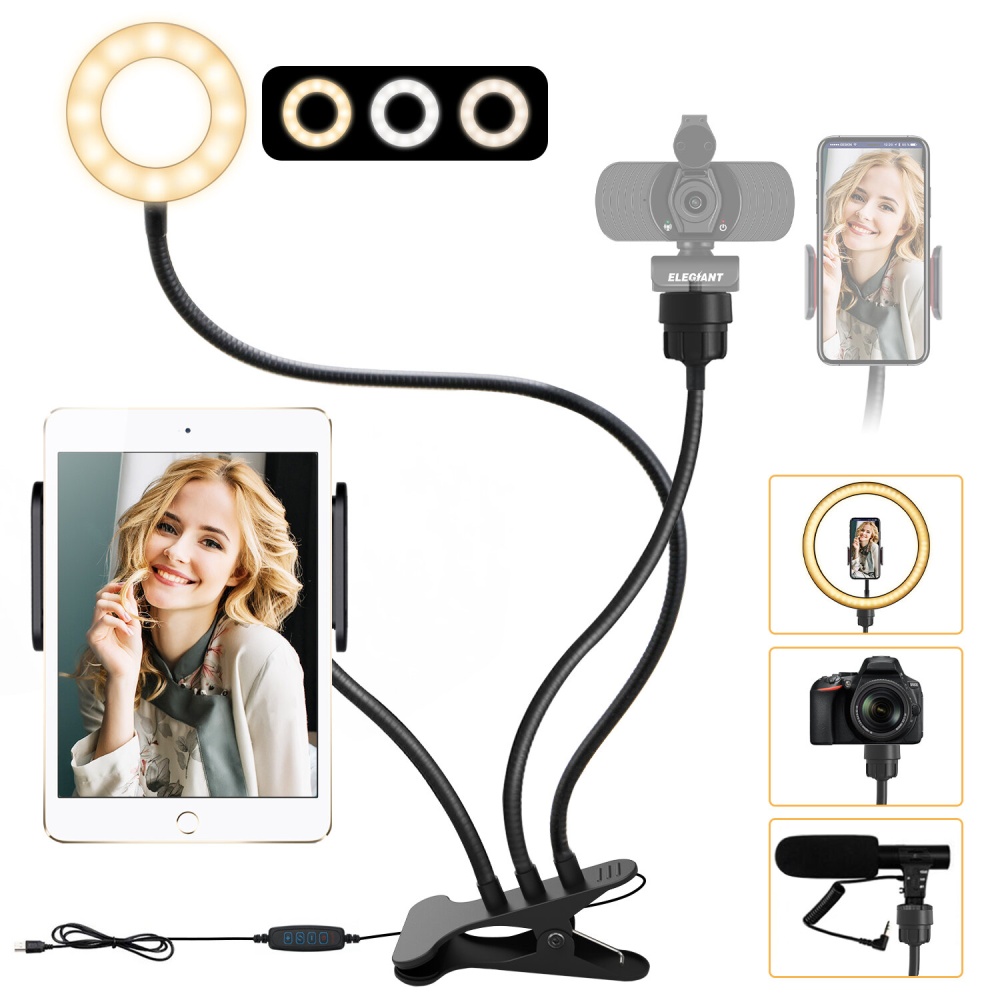 ELEGIANT EGL-07 Clip-on Selfie Light Ring 3 Lighting Mode with Phone Holder for Phone Camera YouTube TikTok Video Shooting - Image 2