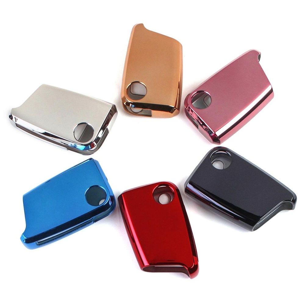 Soft TPU Car Remote Smart Key Case/bag Cover with Keypad Film for VW Tiguan Golf GTI Octavia - Pink