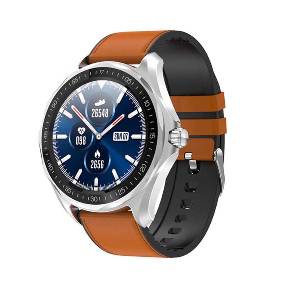 Ordro S09 1.3 inch IPS Display bluetooth 4.0 Heart Rate Blood Pressure Health Tracker IP68 Waterproof PU Leather Strap Smart Watch - Brown - Image 2