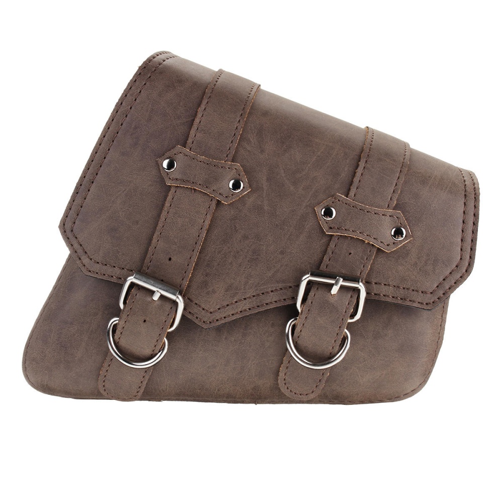 PU Leather Vintage Pannier Saddlebags Motorcycle Storage Pouch Left/Right Side - Left