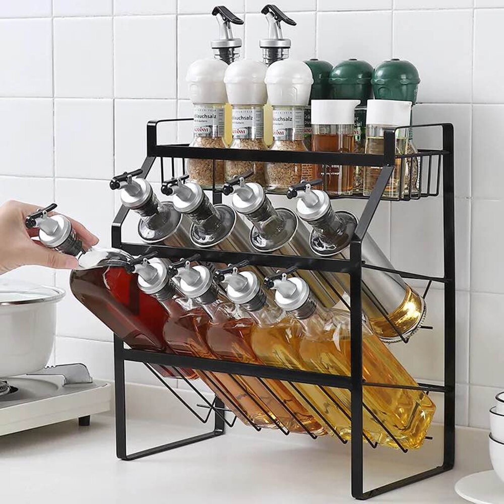 Multi-Functional 3-Tier Condiment Rack Kitchen Supplies Collection Arrangement Shelf Ground Storage Organizer - K10 - Image 2