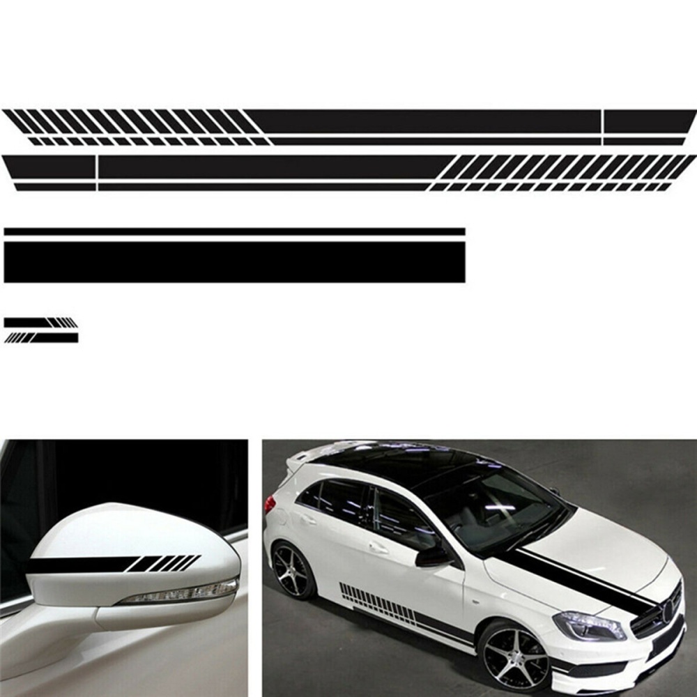 Universal Car Stripe Skirt Racing Body Side Roof Hood Decal Sticker for All Car - White