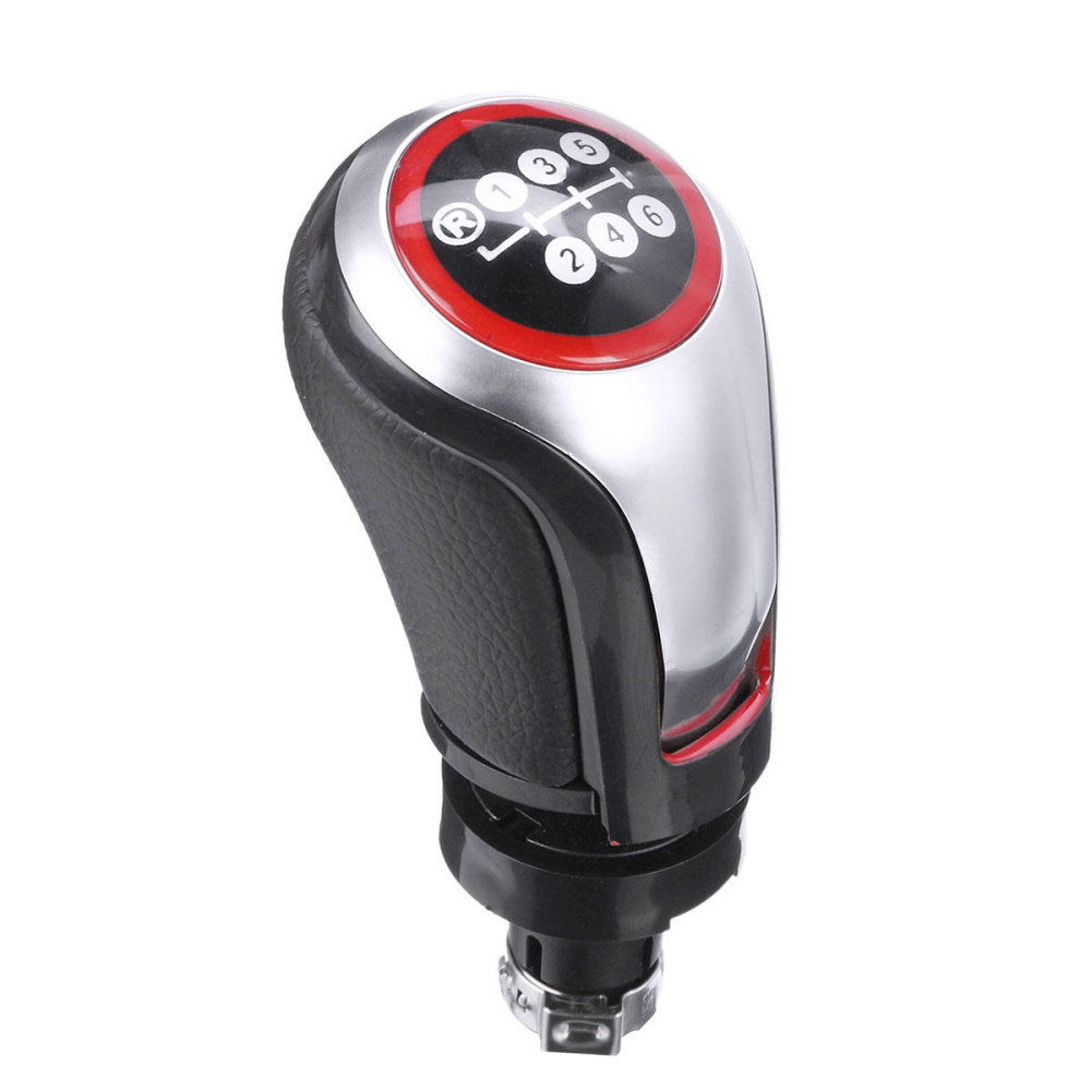 6 Speed Car Gear Shift Knob PU Leather Black/Silver For VW Golf MK5 MK6 MK7 - Silver - Image 2