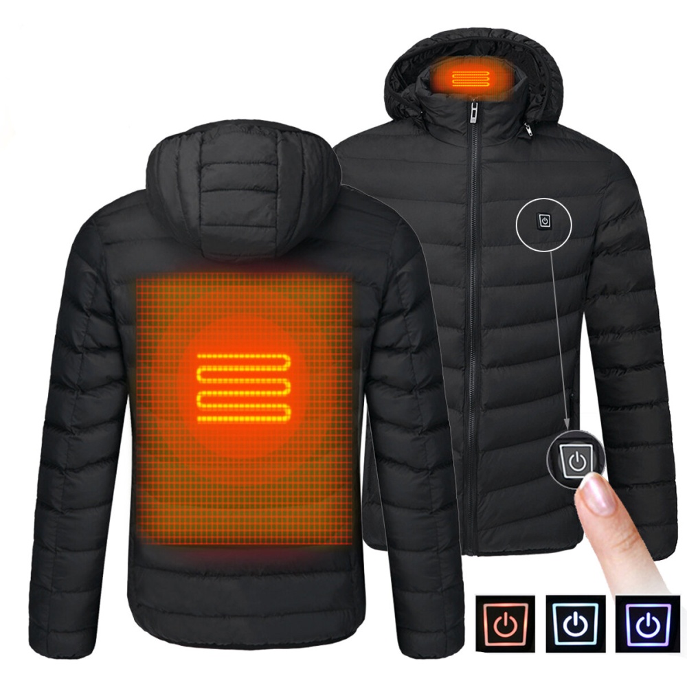 Mens USB Heated Warm Back Cervical Spine Hooded Winter Jacket Motorcycle Skiing Riding Coat Women - L