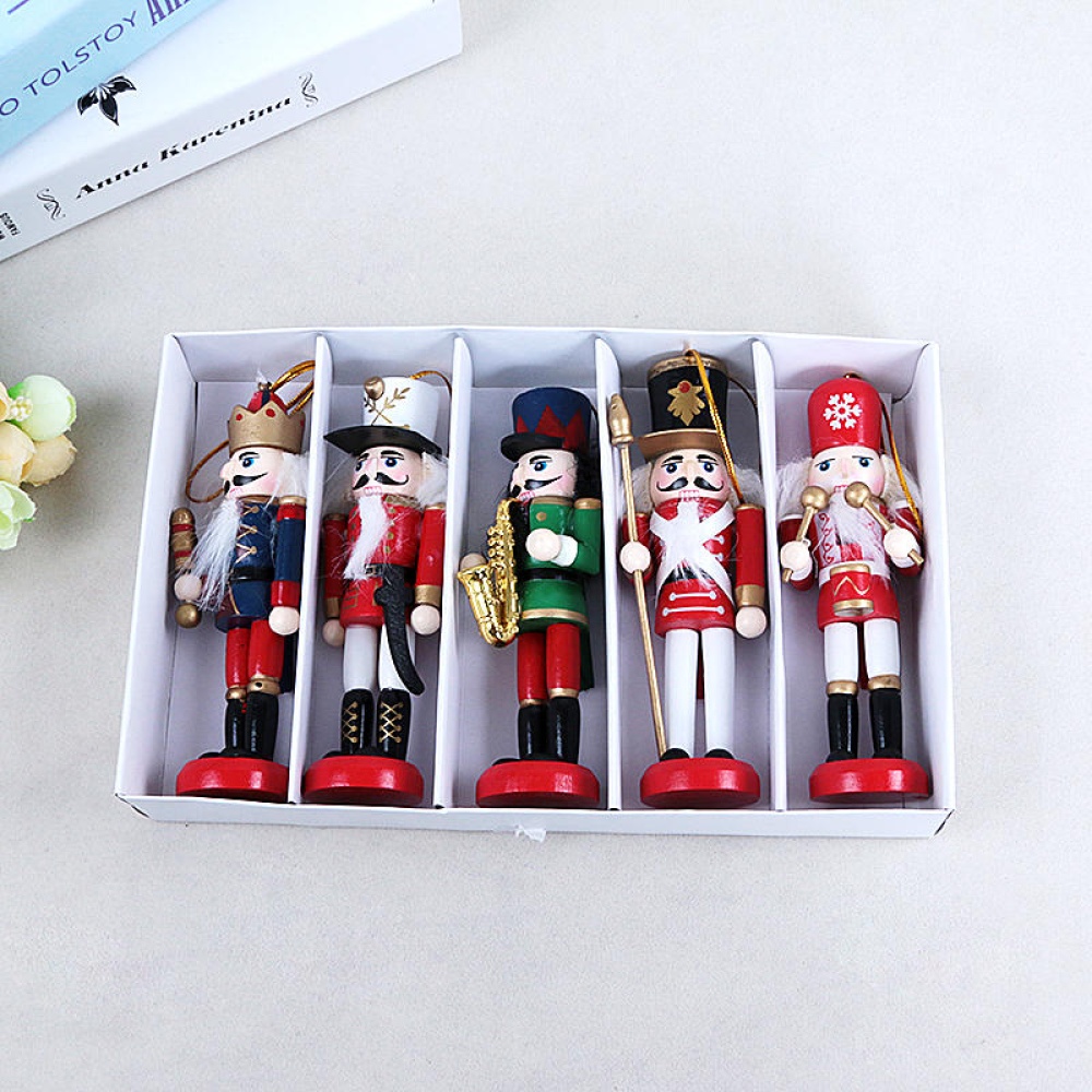 5Pcs 12CM Wooden Nutcracker Soldier Handcraft Walnut Puppet  Decorations Gift - Image 2