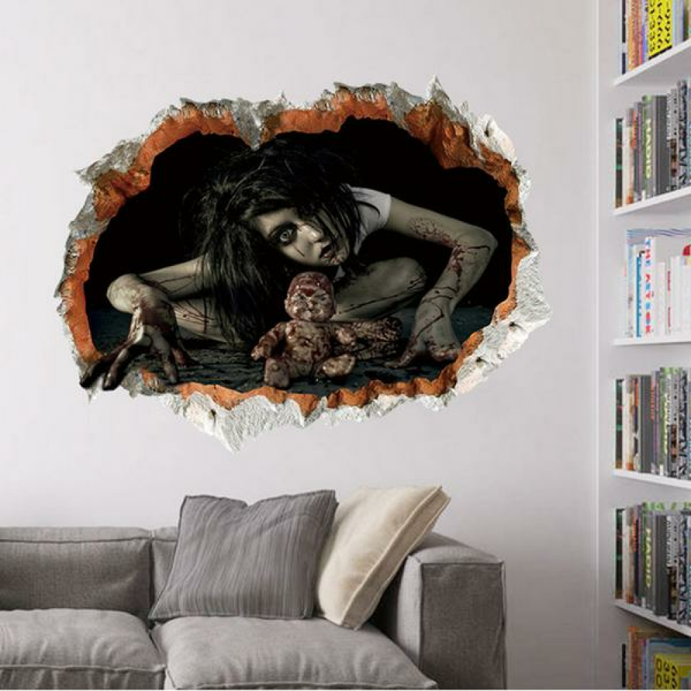 3D Sticker Bedroom Living Room Haunted House Decor Wall Stickers Ghost Through The wall - 04 - Image 2