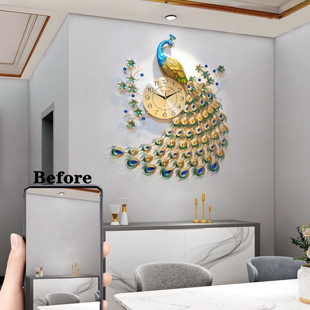 75CM Luxury 3D Peacock Diamond Large Wall Clock Modern Art Quartz Home Decoration - Image 2