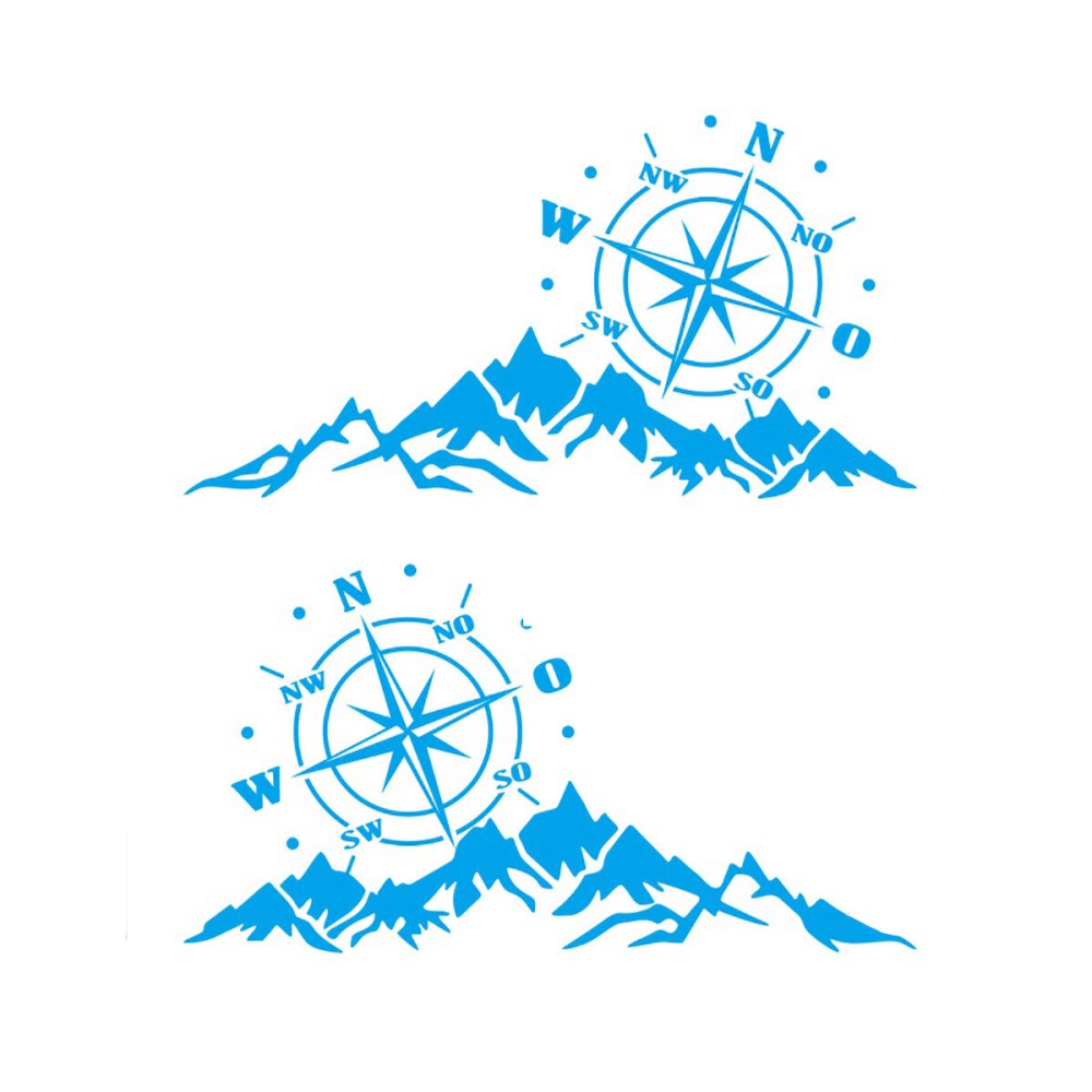 2PCS Car Body Hood Sticker Decal Large Compass With Mountains Navigation For Camper - Blue - Image 2