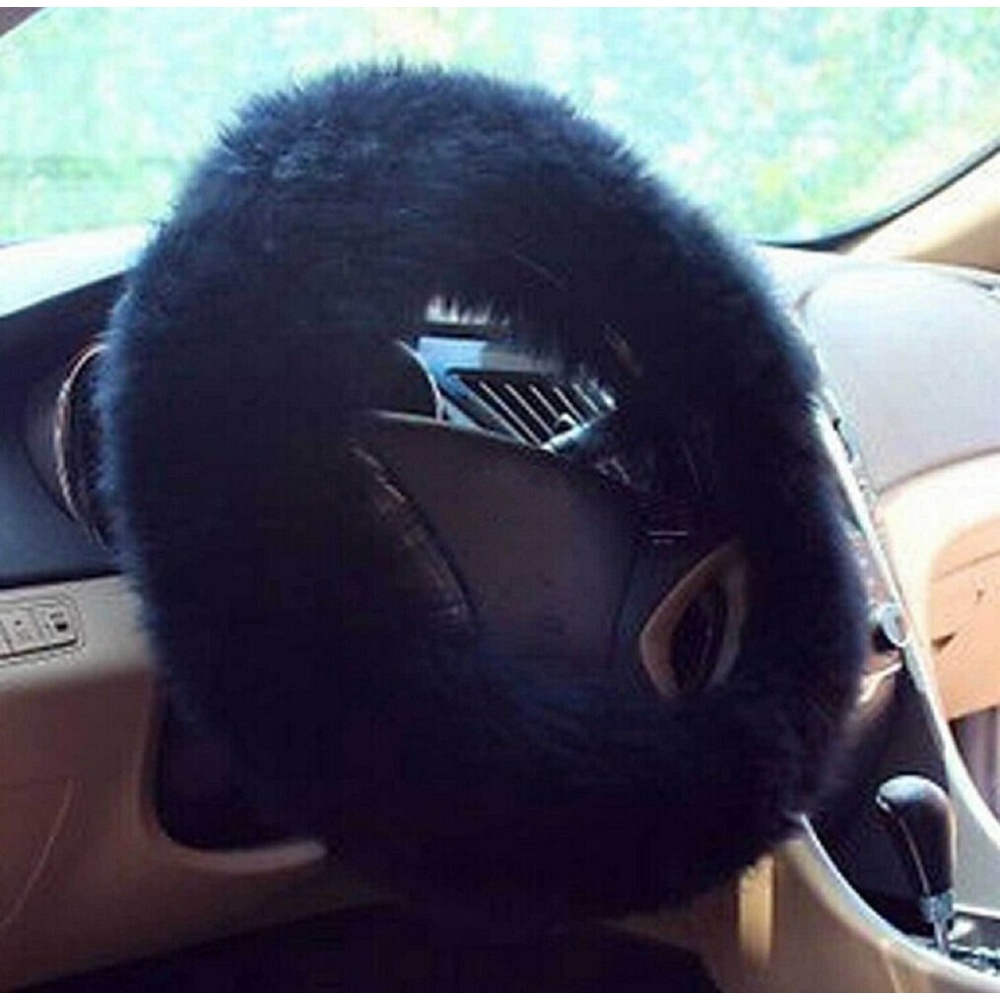 AUDEW Black Plush Steering Wheel Cover