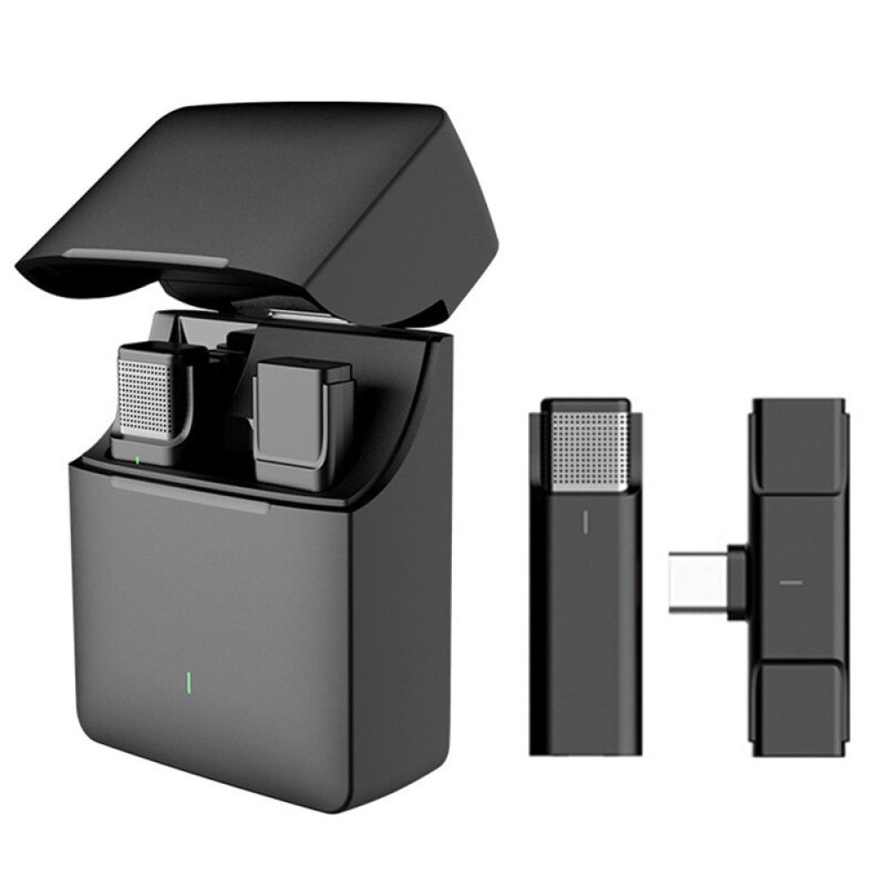 Bakeey EP033A Microphone cravate sans fil avec compartiment de charge Micro de portee 2,4 GHz 300 m pour l'enregistrement de Vlog Youtube en direct - Ensemble de type C