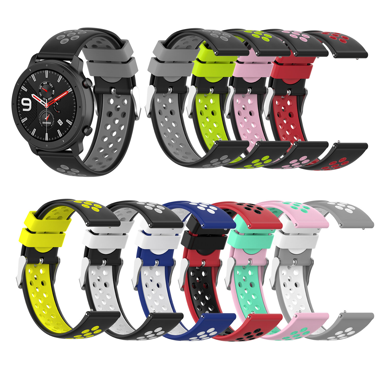 Bakeey 22mm Two-color Buckle Strap Stoma Silicone Replacement Strap For Amazfit GTR 47MM - NO.2