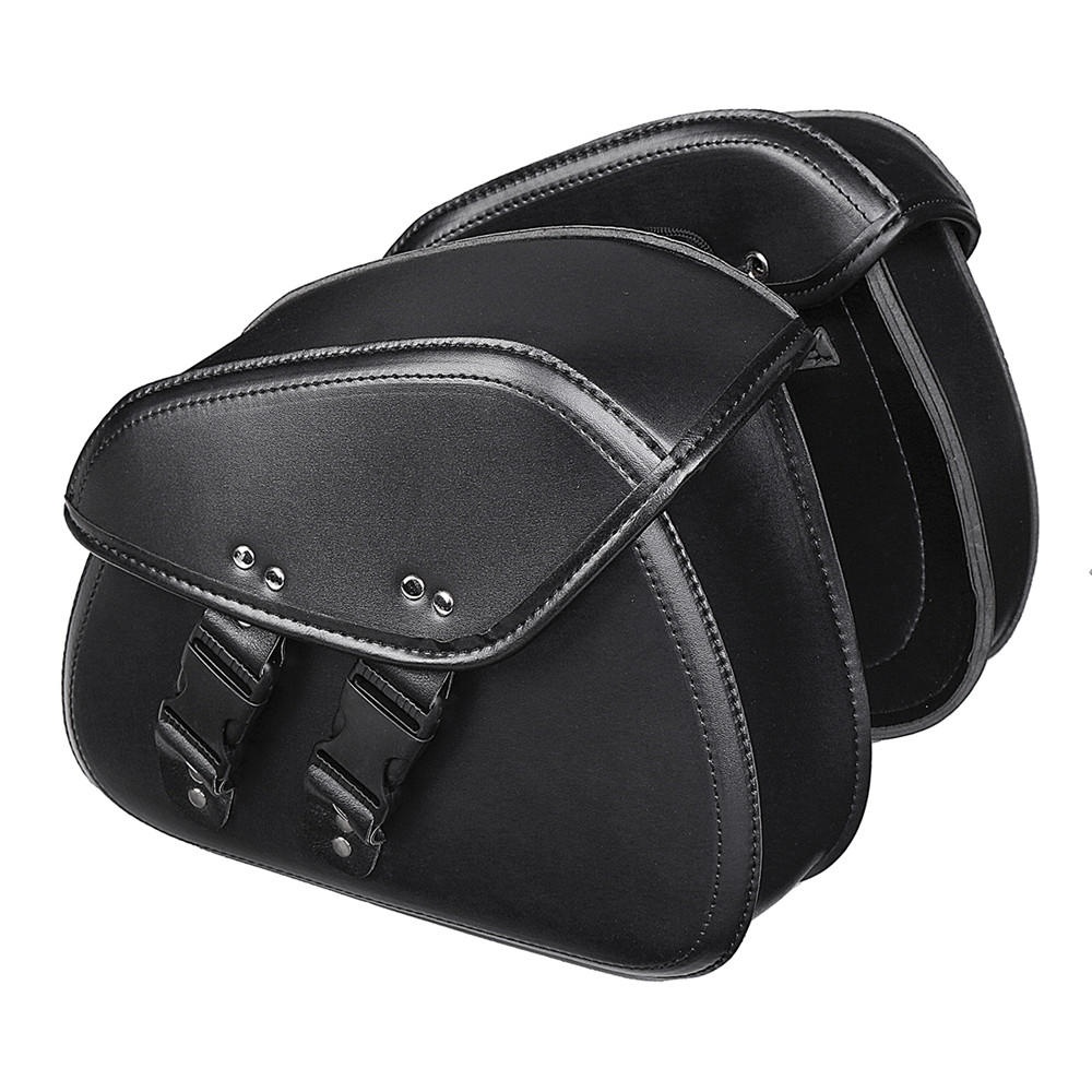 Pair Black PU Leather Motorcycle Universal Saddlebags Rider Motorbike Panniers Luggage - Image 2