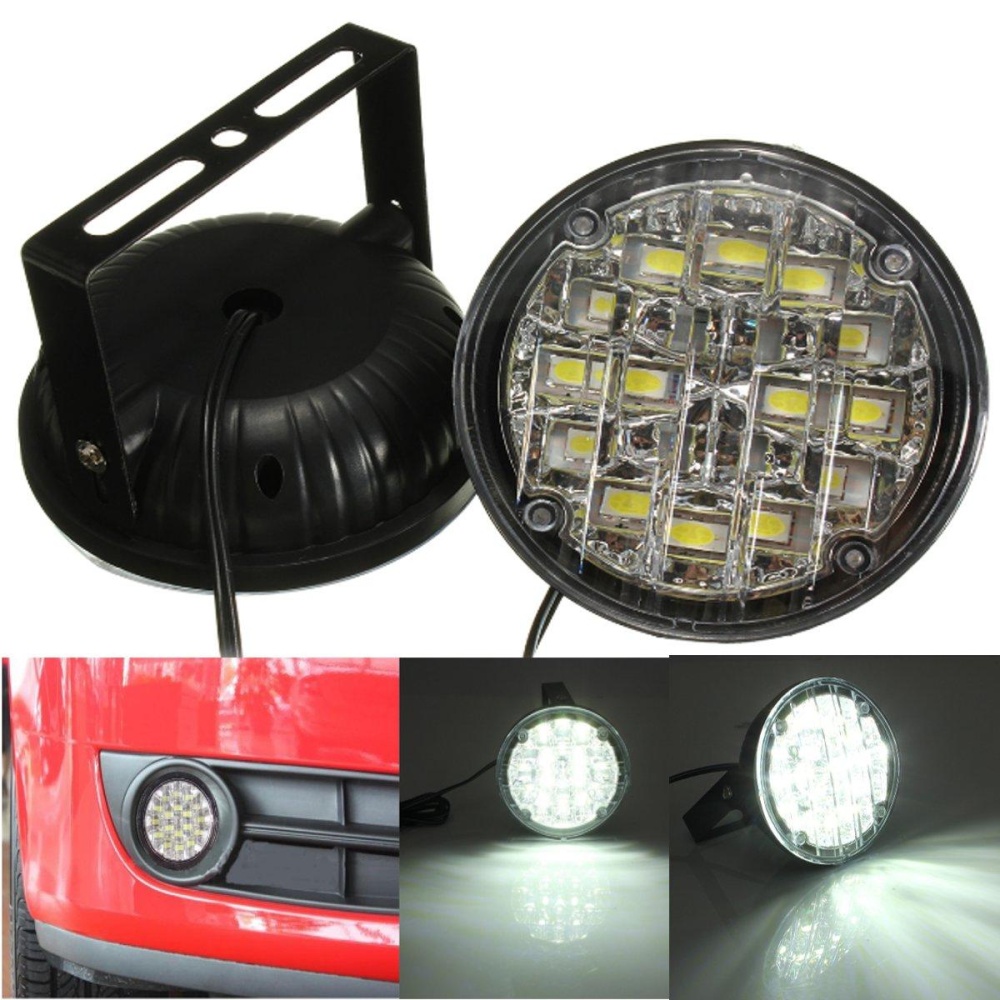 12V 18LED White Round Car Driving Daytime Running Light Fog Light - Image 2