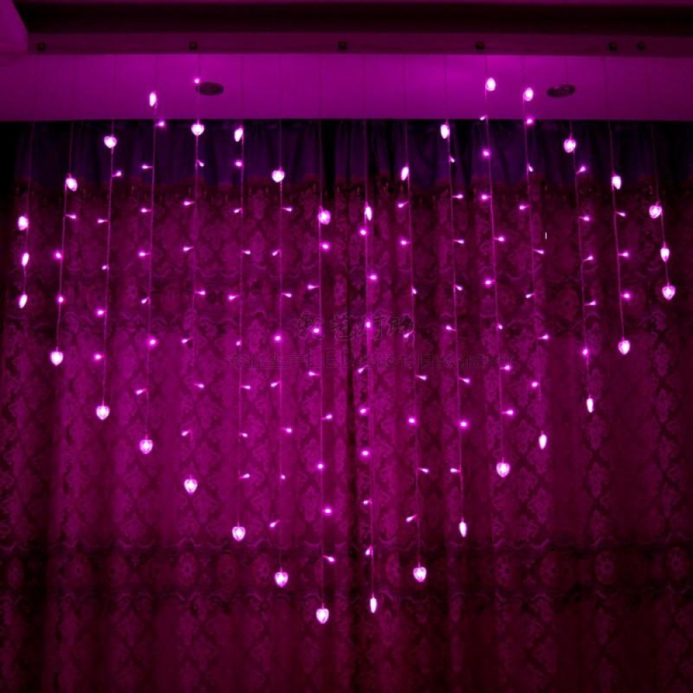 2x1m 128 LED Heart Shape Light String 220V Curtain Light Home Decor Celebration for Festival  - Colorful - Image 2