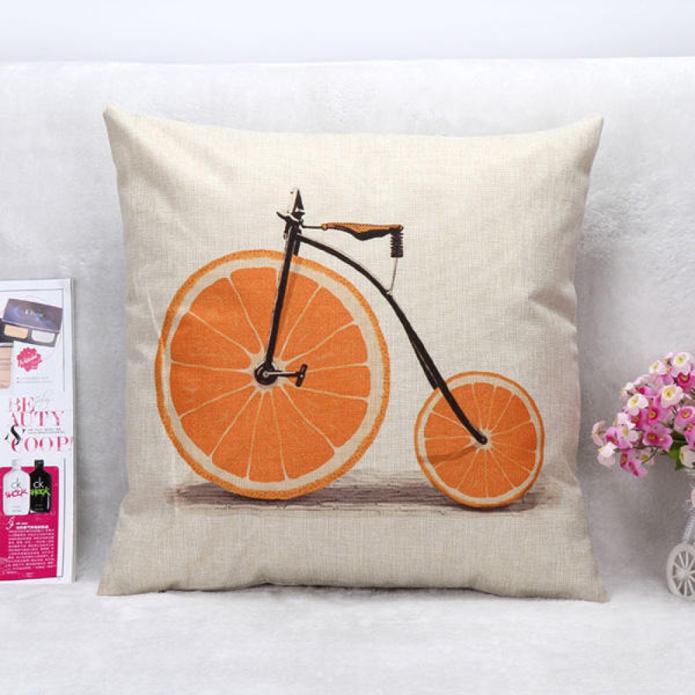 Lemon Orange Grapefruit Bicycle Throw Pillow Case Cotton Linen Sofa Cushion Cover - Grapefruit bicycle - Image 2