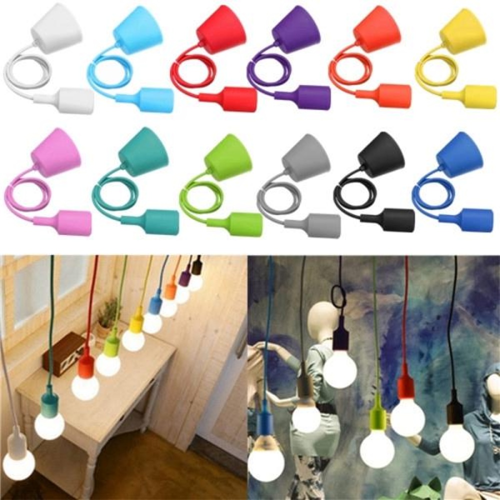 E27/E26 Socket Colorful Silicone Ceiling Pendant Lamp Light Bulb Holder Hanging Fixture - Gray