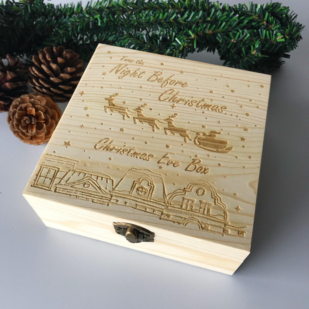 Eve Box Engraved Wooden Decorations Wood Gift Xmas Childrens Wooden  Eve Box  Snowmobiles - 15*15*6cm - Image 2