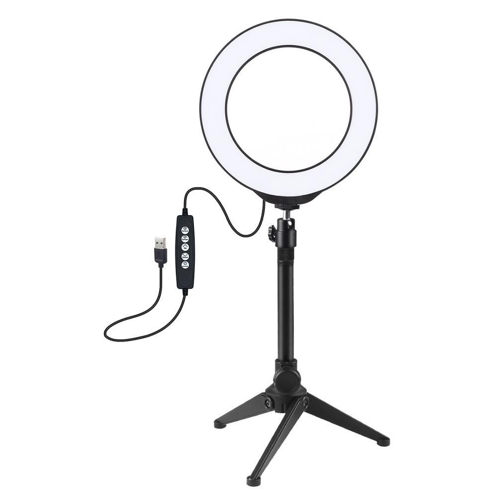 PULUZ PKT3048 RGBW 8 couleurs 16 cm 6,2 pouces LED anneau lumineux video avec trepied pour la diffusion en direct Youtube Tik Tok