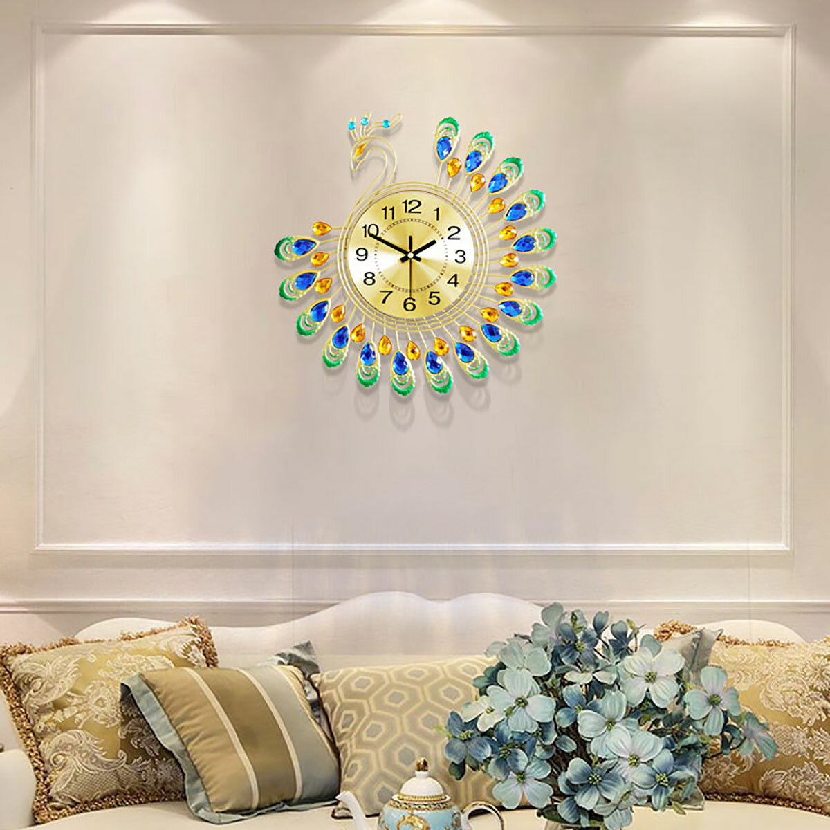 Peacock Wall Clock Metal Living Room Bedroom European Style Antique 38X38 cm - Image 2